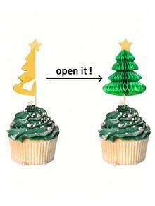 12/24pcs Christmas Tree Shaped Cake Decorations, Cocktail Stirrers, Dessert Fruit Picks, Suitable For Party Decor And Holiday Atmosphere - Multicolor - View 3