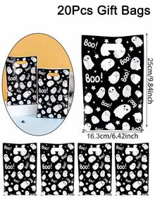 10/20/50 túi quà Halloween đen trắng có quai xách, túi nhựa đựng quà hình ma dễ thương dùng để trang trí tiệc Halloween 2025, túi đựng kẹo hình ma Boo, lễ hội rùng rợn, sự kiện kỷ niệm theo chủ đề đáng sợ, túi đóng gói quà tặng - Nhiều màu - Xem 4