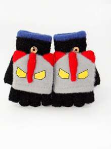 儿童保暖手套翻盖五指手套毛绒加厚防寒手套可爱卡通图案适合秋冬男童女童 - 5-12歲 - 查看 8