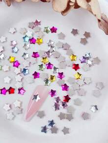 50pcs/100pcs Colorful Star 3D Nail Art Decorations, Random Mixed Colors And Sizes, Including Flat Asymmetric Five-Pointed Stars, Rose Red, Sea Blue, Light Pink 3D Nail Rhinestones, Nail Gems, Nail Art Tools, Women/Girls Nail Art Accessories, Nail Stickers Nail Charms - Multicolor - View 10