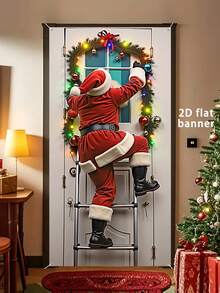 1 pieza 90cm x 180cm Pancarta decorativa de Feliz Navidad, Cubierta de entrada divertida de Papá Noel, Material de poliéster duradero, Adecuado para decoración de fiesta de Navidad, invierno, Año Nuevo, decoración de pared