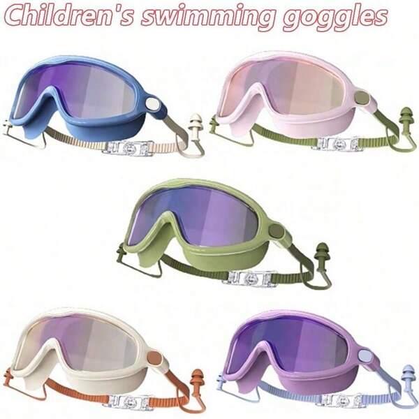 Kids Swimming Goggles With Earplugs, High-Definition Lenses, Anti-Fog Coating, Safe Materials, Perfect Fit, Wider Underwater View, Adjustable Strap, Comfortable Wear, Essential For Kids Swimming, Great Gift For Students On Vacation