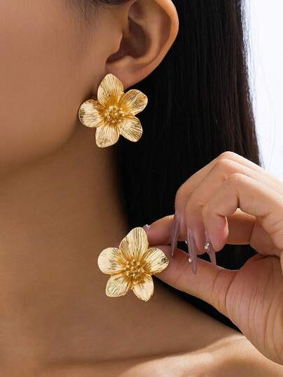 1 Pair Elegant Floral Design Gold-Tone Earrings, Fashionable And Versatile Colorful Enamel Earrings, Suitable For Women, Vacation, Party, Daily Wear, Valentine's Day Gift