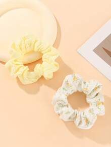 2pcs/Set Original Ditsy Floral Casual Polyester-Spandex Outfit, Ponytail Holders, Hair Elastics, Hair Rope, Hair Bobbles - Violet Purple - View 3