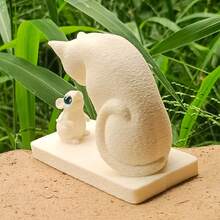 Sculpture en résine de chat blanc et de souris mignonne, cadeau de Noël, décoration d'Halloween, décoration de maison de style nordique créative, art gothique de collection, compagnon de méditation pour le hall d'entrée/salon, design bohème, décoration de jardin, figurine au thème de la récolte, ambiance côtière