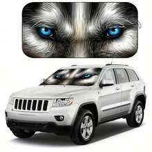 1pc 150*70cm Fierce Wolf Eyes Car Sun Shade, Made Of Polyester Fiber, Suitable For Various Car Front Windshield, Blocks UV Rays And Decorates Interior, Keeps Your Car Cool, Foldable For Easy Storage