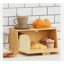 Bread Bin Bamboo Wooden Bread Storage Box Lift Up Lid Loaf Food Container Home Kitchen Utensils Food Storage - Default - View 3
