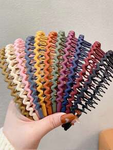 1/5/11件/套 女孩糖果色纯色发箍，防滑齿状设计，女孩洗脸头饰，发带，发箍，女士头饰 - 彩色 - 查看 2