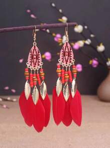 1 对复古鸡毛耳环