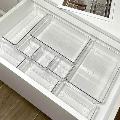 7PCS/Set Organizadores de Cajones de Escritorio Set de Plástico Organizador de Maquillaje de Baño Caja de Almacenamiento Transparente Organizador de Cajones