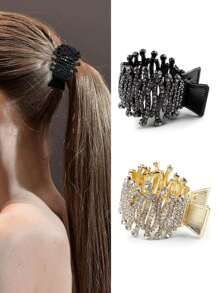 1pc Women's Fashion Alloy Rhinestone Ponytail Claw Clip, Metallic Pearl Rhinestone Hair Accessory, Claw Clips, Hair Claws, Clips For Hair, Hair Slide, Hair Barrettes