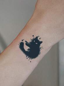 1张Y2K猫咪临时纹身贴纸，防水防汗，可持续1-2周，逼真的草药汁液效果，不反光，适用于手臂、胸部、腿部、腹部、腰部、手指、颈部、脊柱等部位，男女通用，现代人体彩绘 - 黑色 - 查看 2