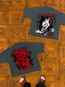 Shadow Graphic T Shirts For Men, 100 Percent Cotton Oversized T Shirt, Dark Aesthetic Punk Camisetas Para Hombre - 灰色 - 查看 2