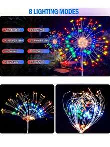 8 种模式太阳能烟花灯,IP65 防水和自动开/关,适用于花园、庭院、小路、亭子、婚礼、派对、装饰灯、圣诞节、万圣节、情人节装饰氛围灯,60-360 LED(暖白/白/彩色) - 黑色 - 查看 5