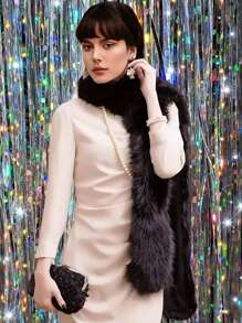 1pc Women Solid Color Faux Fur Scarf, Party Fake Fur Collar, Winter Wedding Ceremony Accessory - 20th Century Style