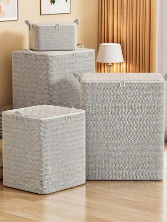 1pc High Capacity Portable Fabric Storage Box With Lid, Zipper Cover And Handle, Organizer Bin For Clothes, Toys, Books, Sturdy And Space-Saving, Modern Home Decor, Foldable Storage Cube Suitable For Shelves, Living Room, Bedroom