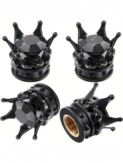 [Tapas de válvula de diamante duraderas] 2/4 piezas Tapas de válvula de diamante corona duraderas - Cubiertas de vástago de neumático de ABS para automóviles, bicicletas y motocicletas