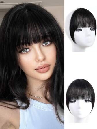 Clip In Bangs Synthetic Wig Extensions 6 Inch Brown Black And French Bangs Hair Clip On Bangs For Women Fringe With Temples Hairpieces Curved Bangs For Daily Wear