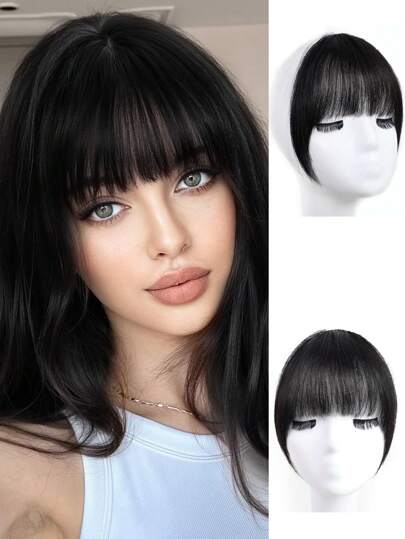 Clip In Bangs Synthetic Wig Extensions 6 Inch Brown Black And French Bangs Hair Clip On Bangs For Women Fringe With Temples Hairpieces Curved Bangs For Daily Wear