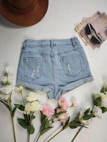 Quần short denim cạp chun bó sát dành cho nữ, quần short mùa hè thoải mái và giản dị - Rửa nhẹ - Xem 4