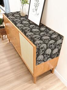 1pc Halloween Skull Print Linen Table Runner, Suitable For Holidays, Parties, Birthdays, Dinners, Kitchen & Dining Room Decor, Shoe Cabinet Cover, All Season Home Decor - Multicolor - View 7