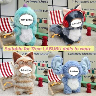 New 15-17cm LABUBU 1st/2nd/3rd Generation LABUBU Doll Clothes Set, Jumpsuit, T-Shirt, Pants, Hat, Cute Outfit For LABUBU Doll, Party & Gathering Costume (Clothes Only, No Shoes)