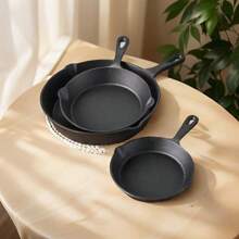 Cast Iron Frying Pan, Various Sizes, Heavy-Duty Pre-Seasoned Cookware, Excellent Heat Retention, Non-Stick, Multi-Functional, Ergonomic Handle, Ideal For Grilling, Baking And Frying, Dishwasher Friendly, Suitable For Indoor, Outdoor And Camping Cooking - Black - View 8