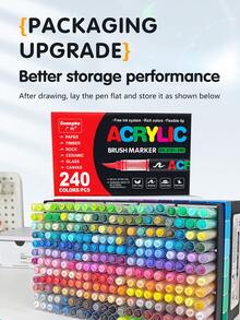 广纳 288/240/168 色软头丙烯马克笔套装，直接供墨系统，覆盖力强，笔尖灵活柔软，速干，绘画艺术用品，艺术家必备水彩笔套装，万圣节、圣诞节送给朋友的礼物 - 彩色 - 查看 8