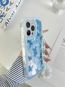 Ốp điện thoại chống rơi, viền lượn sóng, bóng bẩy, họa tiết bướm, kèm vòng tay hạt cườm thủ công, tương thích với iPhone 16/11/16pro/16plus/16promax/16e/15Promax/13/14/12/XS/XR/7G/8P, Galaxy 11/12Pro/12/12X/13Pro/14Pro/15Pro/, Redmi 10/9/Note9/12c/Note11pro/Note8Pro, phiên bản quốc tế, không phải phiên bản nội địa. - Nhiều màu - Xem 3