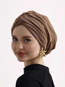 1pc Women's Classic Solid Color Chemo Turban Hat, High Elasticity, Pleated Design, Non-Slip, Breathable, Multi-Layer Pleated Headscarf, Perfectly Paired With Hijab, Soft And Skin-Friendly Modal Knitted Fabric, Suitable For Hijab Outfit, Daily Wear - Black - View 5