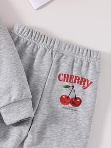Toddler Cherry Print Crew Neck Sweatshirt And Flare Pants Set