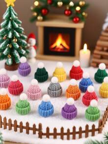 20 szt. - Miniaturowe ozdoby na czapeczki z włóczki, Miniaturowa dzianinowa czapeczka świąteczna, Miniaturowe dzianinowe czapeczki imprezowe na dekoracje świąteczne, Dekoracja z kapsli od wina, Przyjęcie z okazji ujawnienia płci dziecka, Wieczór panieński, Akcesoria do majsterkowania DIY, Żywe, świąteczne ozdoby materiałowe na choinkę, Dekoracje imprezowe - Zimowa Kraina Czarów, Najlepsze prezenty urodzinowe