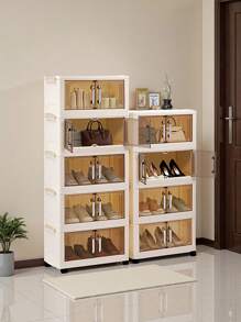 1pc (45cm/17.7in) - (60cm/23.6in) Width Foldable Storage Cabinet, Clothes Closet Storage Box, Portable Home Storage Wardrobe, Double Door Folding Box, 1-5 Layers Selectable, Thickened Double Door With Wheels Storage Cabinet, Home Use No-Assembly Storage Rack, Organizer For Clothes & Toys Plastic Folding Storage Cabinet - Clear - View 7