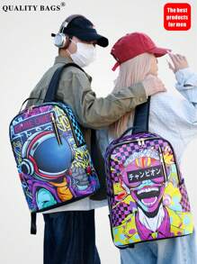 1 Stück lässiger College-Stil Rucksack, große Kapazität, Cartoon-Muster, modischer lässiger Muster, Buchstaben-Muster, Graffiti-Muster, geeignet für Männer, Festivals, Sport, Urlaub, Retro, kann Dateien halten, Reisen, Gym, Muster, Universitäts-Rucksack, Schul-Rucksack, Campus-Rucksack, Laptop-Rucksack, Rückkehr zur Schule Saison 2000er Jahre Stil