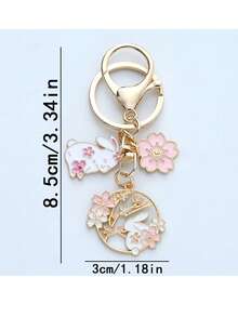 1 pieza Llavero con conejo de flor de cerezo rosa, llavero colgante de conejo de flor de cerezo de estilo japonés de dibujos animados, decoración de bolso/llave de coche de moda, regalo ideal para mujeres - Rosa - Ver 2