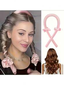 1 件非热能冰发髻制作器 - 柔软且非热能粉色头带款式，无损伤，适合普通头发的自然波浪，四季护理，非热能冰发髻制作器，优雅的设计，柔软的织物带，居家护发，返校，旅行度假必备，女士发饰 - 彩色 - 查看 7