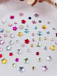 50pcs/100pcs Colorful Star 3D Nail Art Decorations, Random Mixed Colors And Sizes, Including Flat Asymmetric Five-Pointed Stars, Rose Red, Sea Blue, Light Pink 3D Nail Rhinestones, Nail Gems, Nail Art Tools, Women/Girls Nail Art Accessories, Nail Stickers Nail Charms - Multicolor - View 2