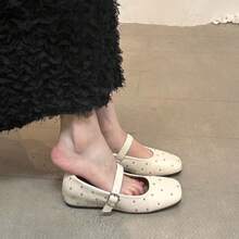 Chaussures plates augmentant la taille pour femmes, semelle souple confortable, à une seule bride, polyvalentes, bout carré, rivet, chaussures Mary Jane plates - Argent - Voir 3