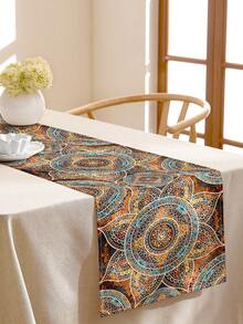 1pc Vintage Mandala Geometric Print Linen Table Runner, Suitable For Holidays, Parties, Birthdays, Dinners, Kitchen & Dining Room Decor, Dresser/Cabinet Cover, All Season Home Decor - Multicolor - View 6