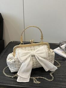 Túi xách dạ hội đính sequin thời trang mới 2025 dành cho nữ, túi xách, túi đeo vai, túi đeo chéo, màu trơn, túi xách quai xích [Họa tiết hoa ngẫu nhiên] - Màu be - Xem 6