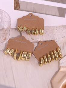 6-18 piezas Pendientes de moda de la serie Océano Dorado con estrellas de mar y elementos geométricos, adecuados para uso diario, regalo para familia, novia, amigos, vacaciones