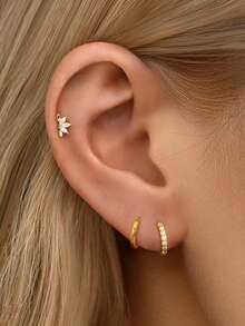 1pc Gold Tiny Lotus Internally Threaded Labret | 925 Sterling Silver Hypoallergenic Flower Stud Earrings | Cartilage Helix Stud | Flat Back Labret Stud | Nose Stud | For Women And Men Daily Wear - Multicolor - View 5