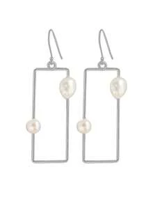 1 Pair Handmade 925 Sterling Silver Natural Baroque Pearl Geometric Rectangle Earrings, Elegant & Unique, Suitable For Women Casual & Work Wear - Rectangular Baroque Pearl Earrings - View 11