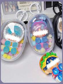 1 件便携式迷你人物透明展示袋（带钥匙扣和彩色球，不含人物）、悬挂式盲盒收纳袋、拉链封口、防尘收藏盒、可爱包包挂饰、背包吊坠、汽车钥匙扣 - 白色 - 查看 9