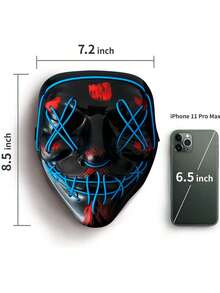 恐怖LED万圣节面具，圣诞节发光角色扮演面具，发光派对化妆舞会面具，派对氛围装饰，派对恶作剧道具，魔术道具，LED嘉年华面具（3种灯光模式），男女通用万圣节面具，感恩节秋季装饰，节日活动配饰 - 彩色 - 查看 5