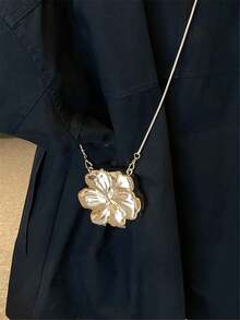 1 Peça Nova Bolsa de Mão Pequena para a Noite com Flor em Formato Metalizado Eletrodepositado Brilhante, Acessório de Moda com Corrente, Porta-Moedas Elegante, Estojo para Batom, Bolsa para Fone de Ouvido, Presente para Mulheres, Adequado para Dia dos Namorados, Festa, Vestido de Casamento, Uso como Bolsa de Ombro/Transversal - Dourado - Visão 10