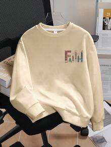 Tween Boy Casual Simple Letter Design Retro Style Round Neck Long-Sleeved Sweatshirt Pullover Autumn And Winter For Boys