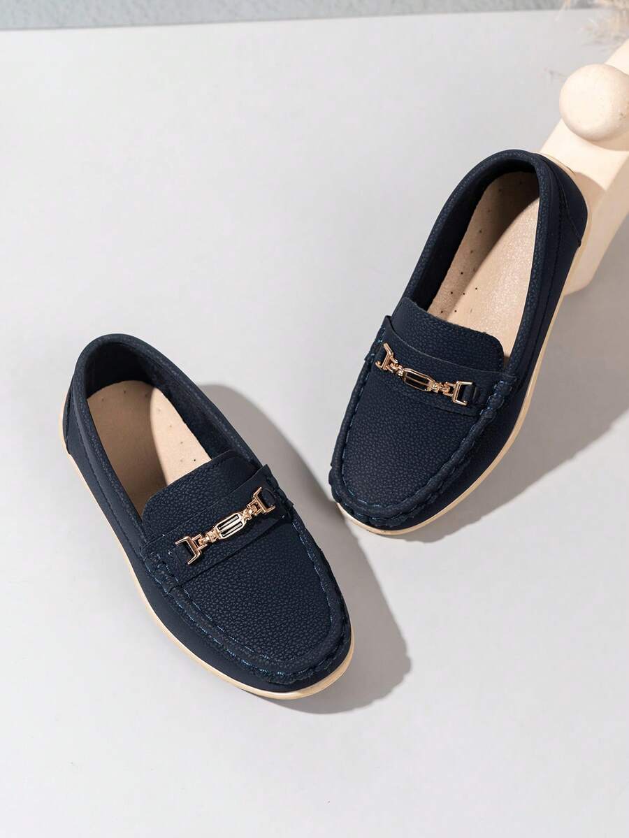 儿童乐福鞋,优雅的男孩和女孩乐福鞋,百搭,可爱的公主风格圆头平底设计,永恒的儿童鞋 - 黑色 - 查看 1