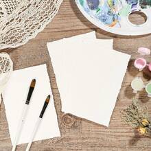 25 Sheets Watercolor Paper, 300 GSM Deckled Edge Paper Rough/Textured Handmade Paper Cotton Paper For Watercolors, Wedding Invitations, Cards, Crafts