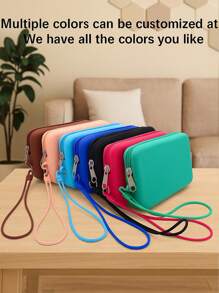 1个长形硅胶材质零钱包，多功能大容量收纳包，带绳化妆包，简约小物品数码收纳包，便携式零钱包，月经包，耳机包，柔软硅胶触感舒适，适合居家、工作、外出、旅行。